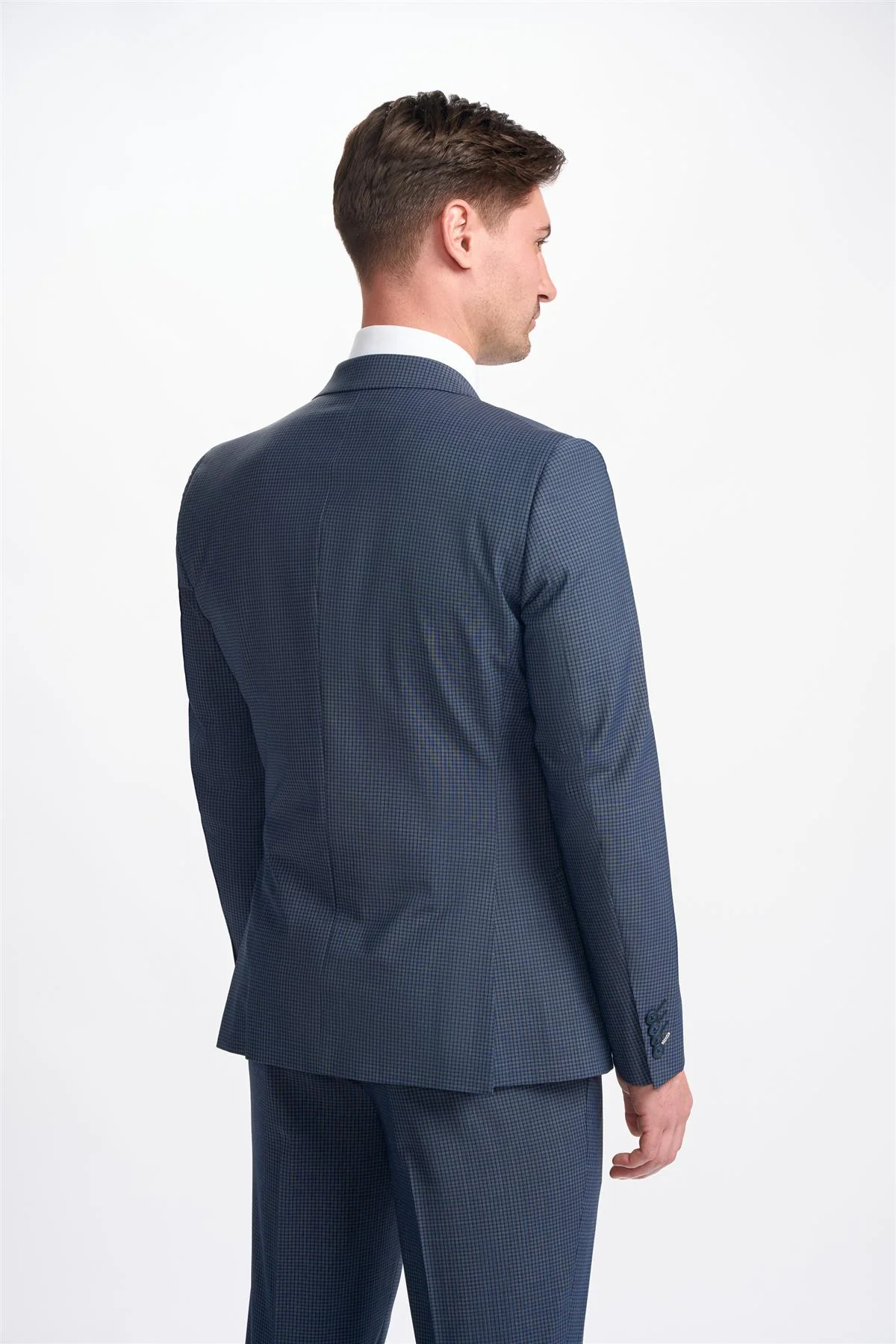 Bond Wool Rich Navy Check Double Breasted Blazer - Image 3