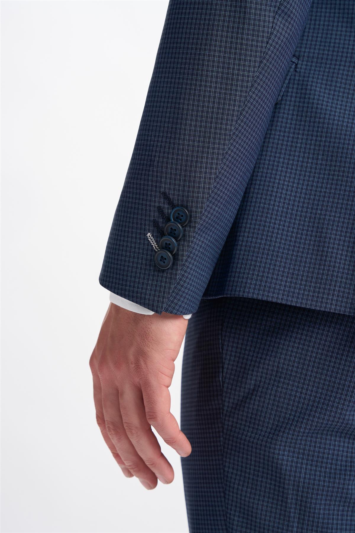 Bond Wool Rich Navy Check Double Breasted Blazer - Image 4