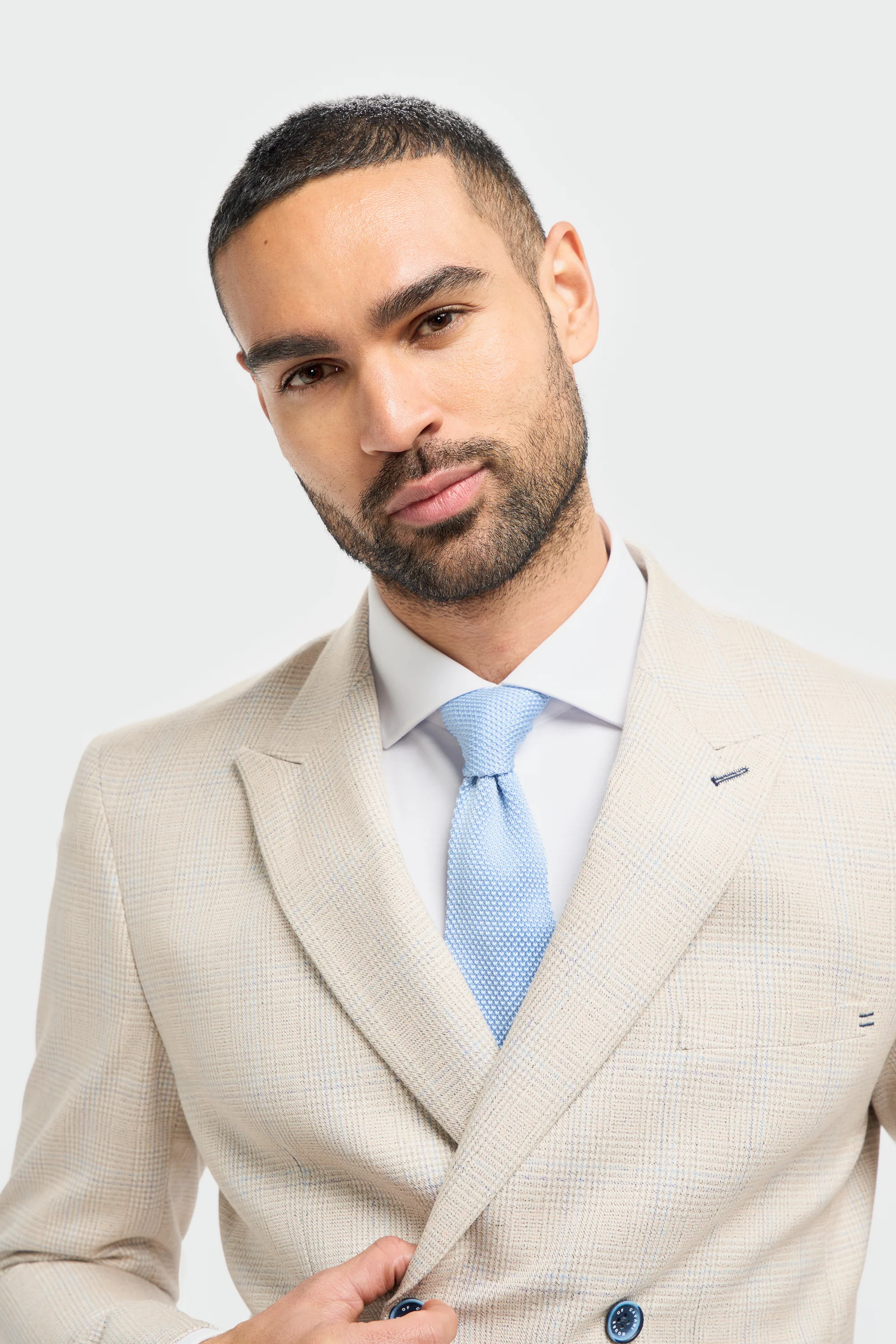 Caridi Beige Check Double Breasted Two Piece Suit - Image 3