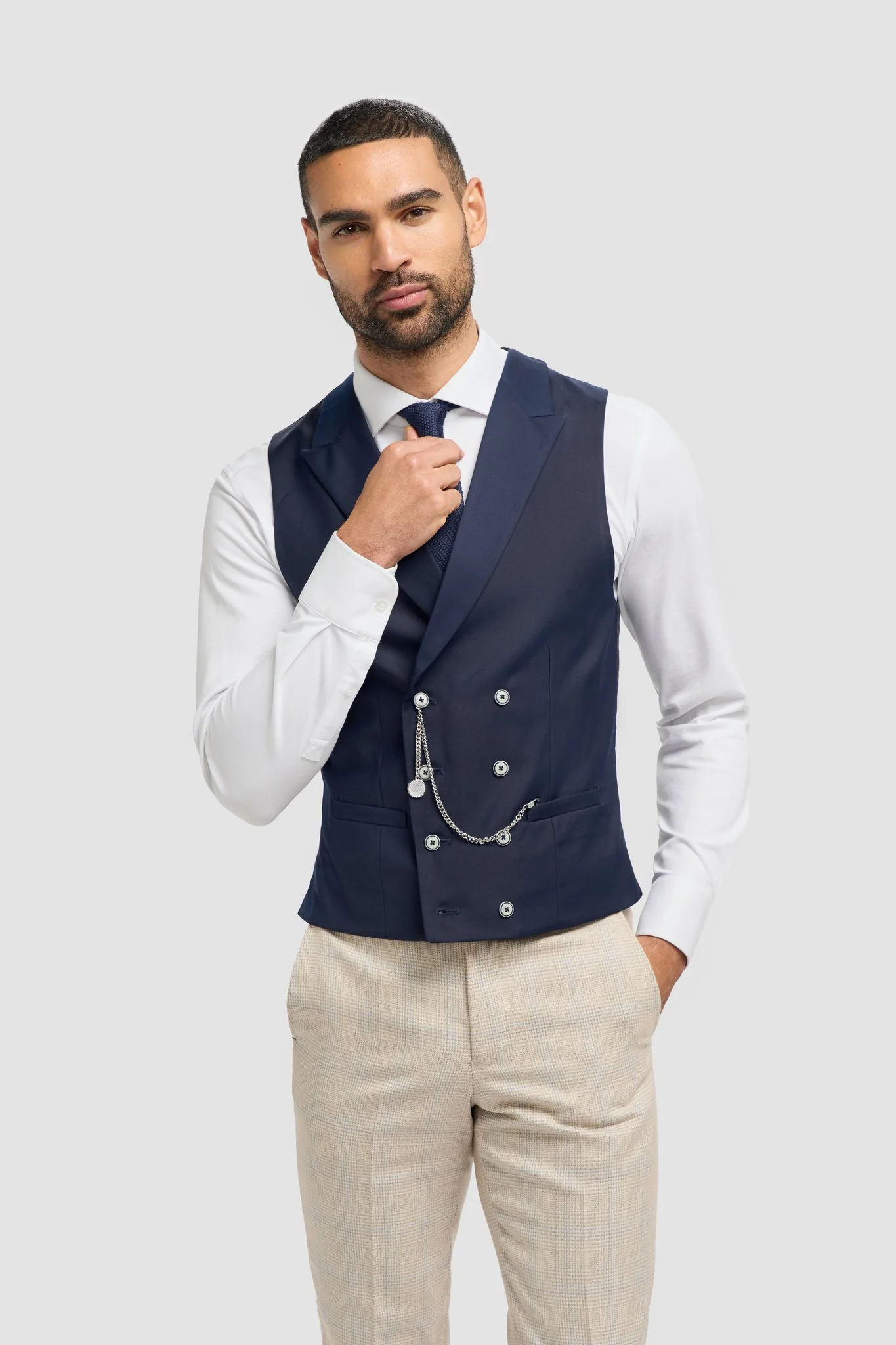 Caridi Beige With Lennox Navy Double Breasted Waistcoat - Image 4