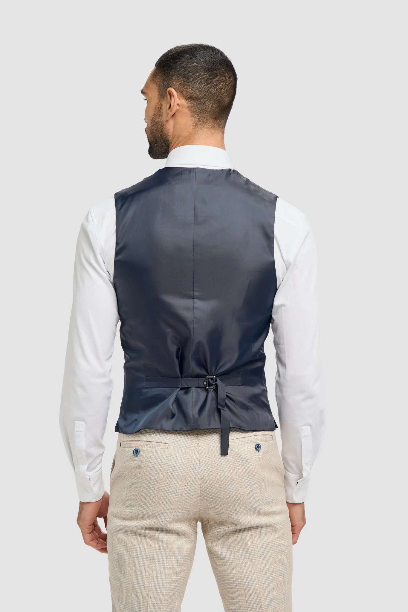 Caridi Beige With Lennox Navy Double Breasted Waistcoat - Image 5