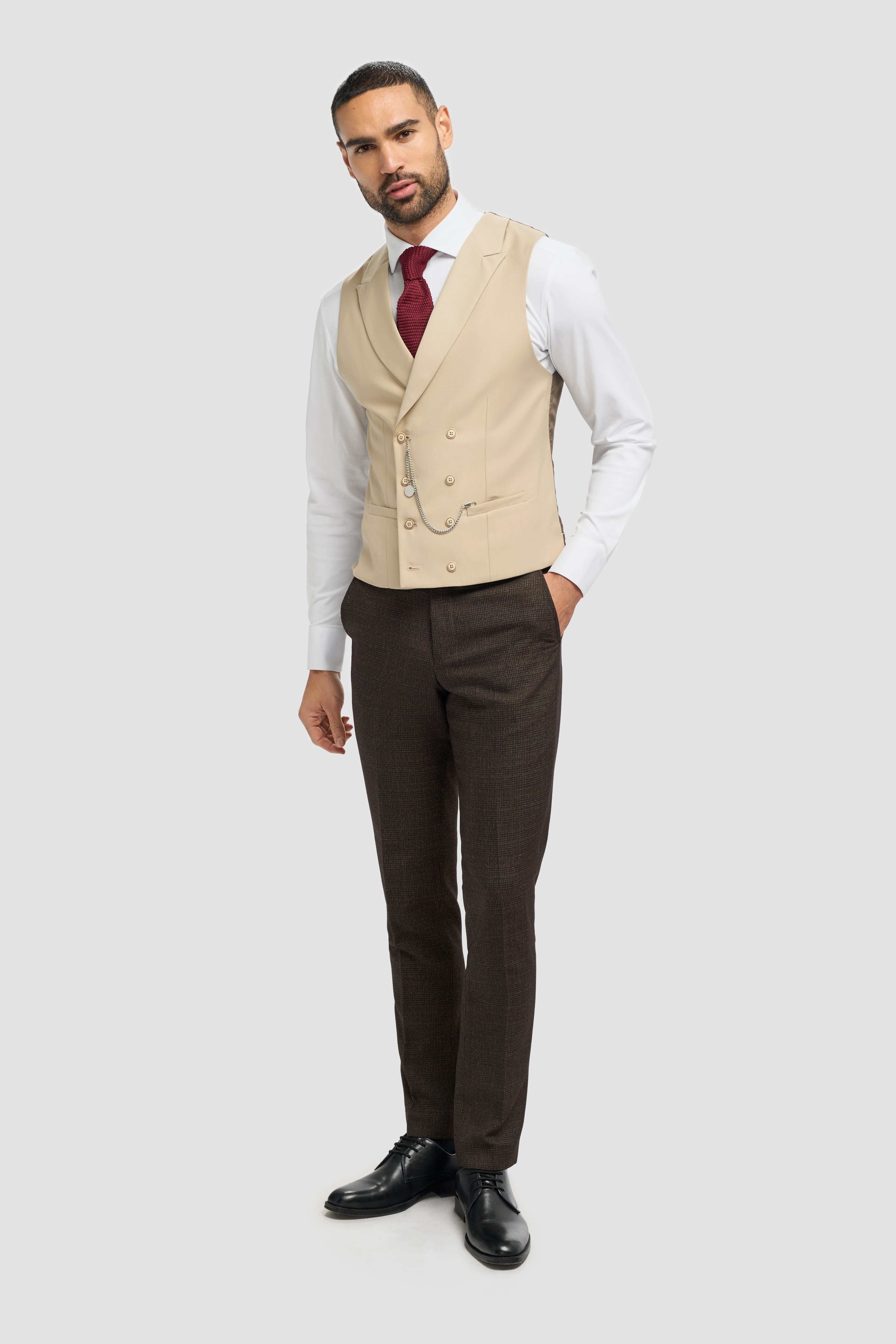 Caridi Brown with Lennox Beige Double Breasted Waistcoat - Image 3