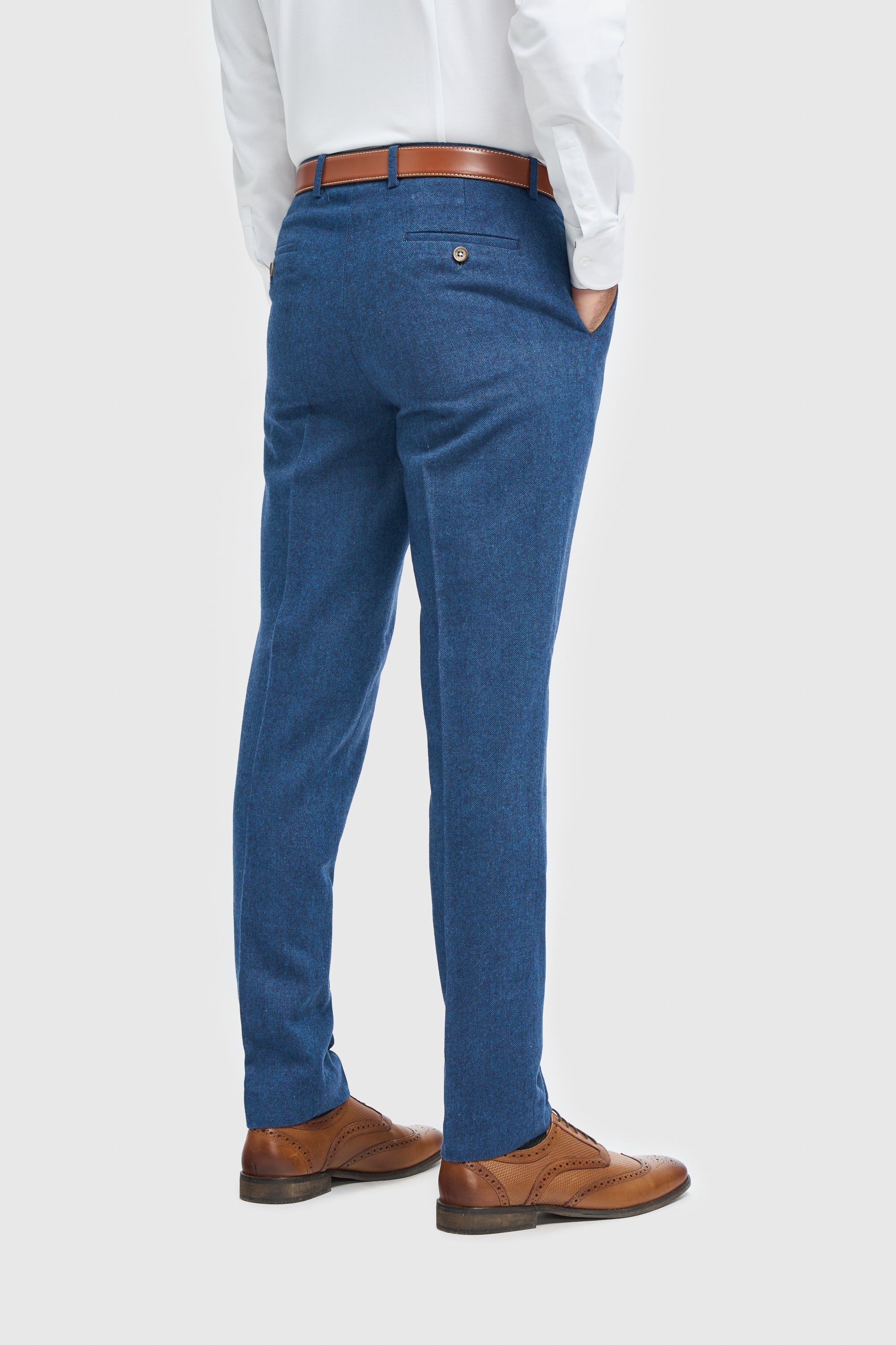 Blue Tweed Slim Fit Trousers - Image 3