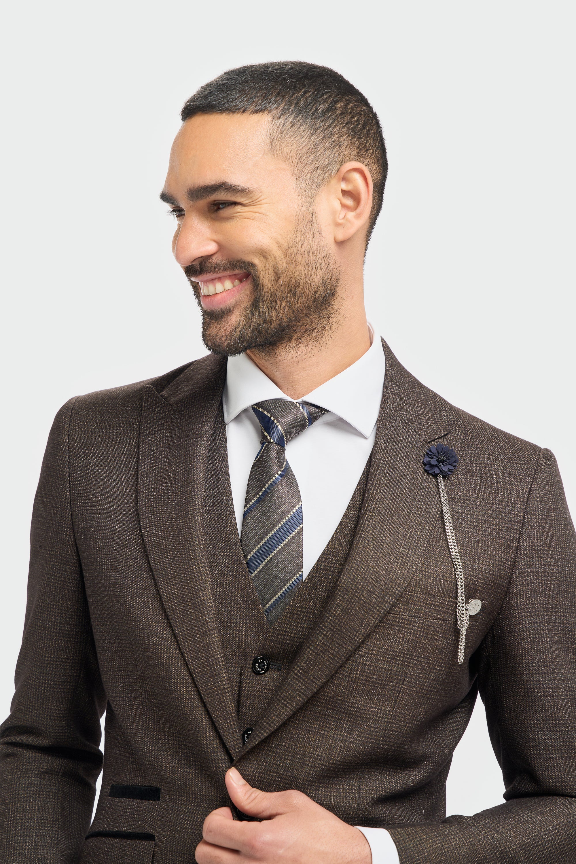 Caridi Brown Regular Check Three Piece Suit - Image 3