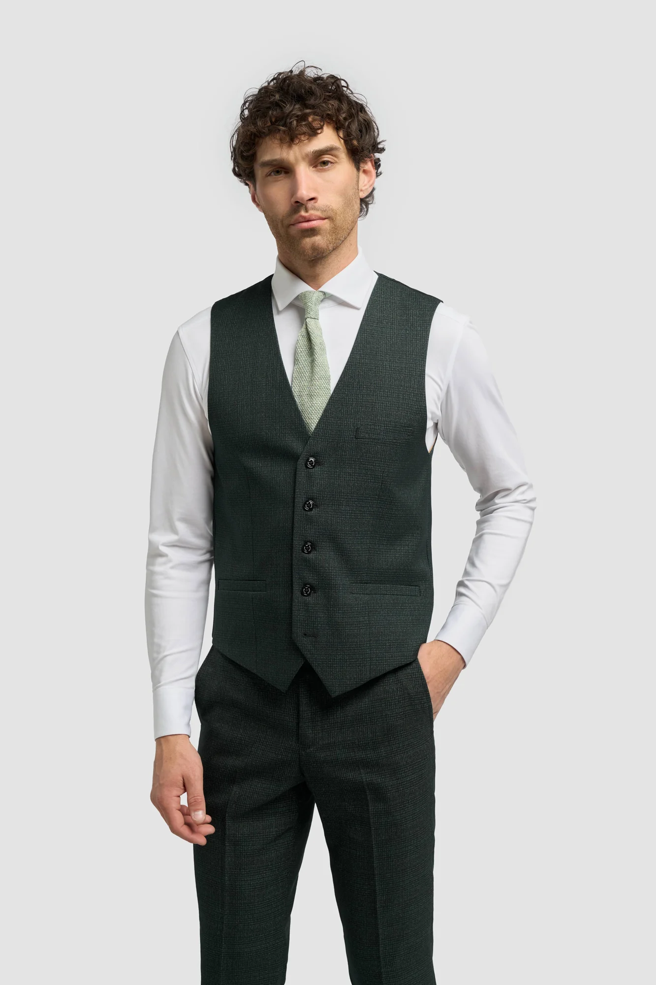 Caridi Olive Regular Check Three Piece Suit - Image 4