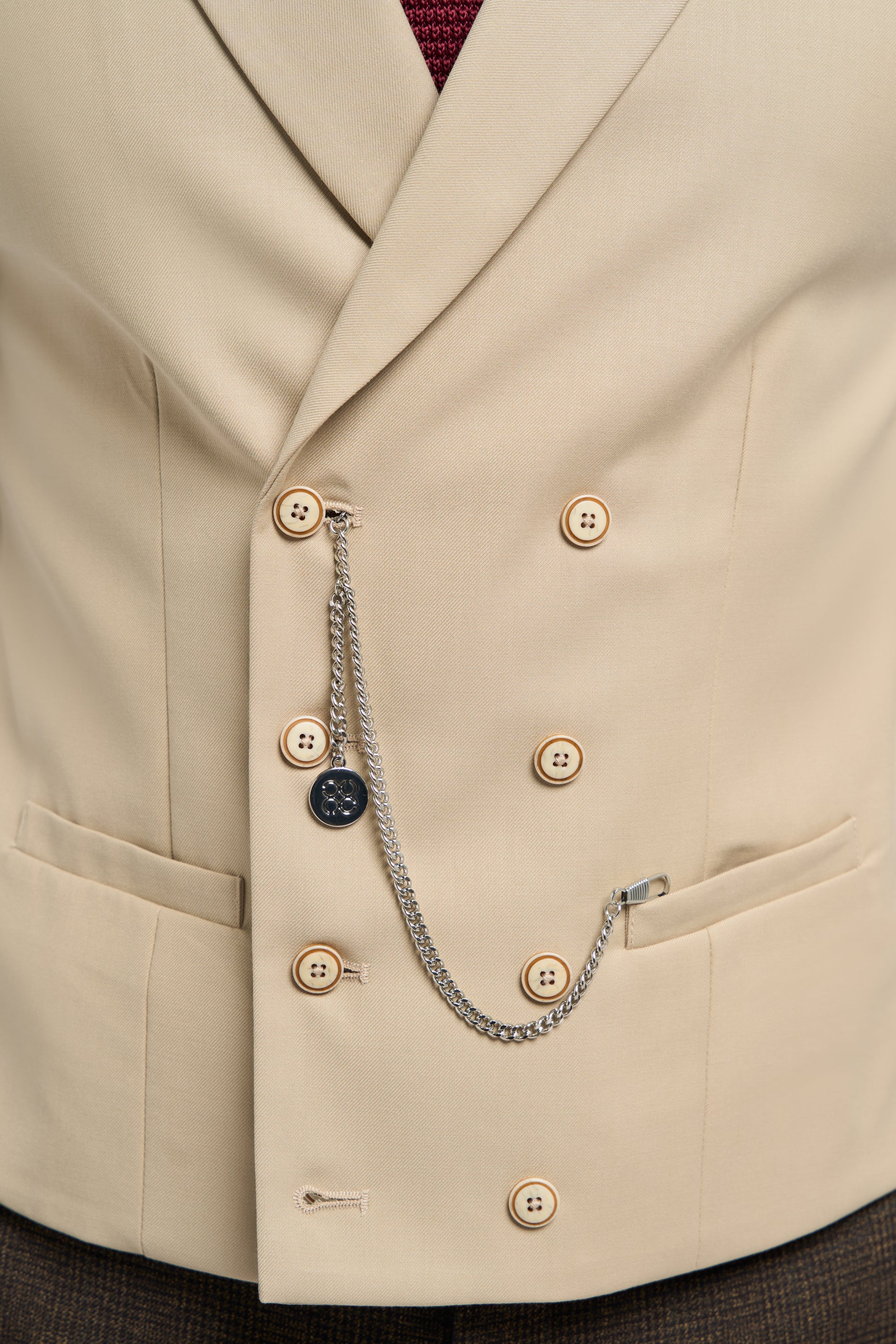 Lennox Beige Double Breasted Waistcoat - Image 5