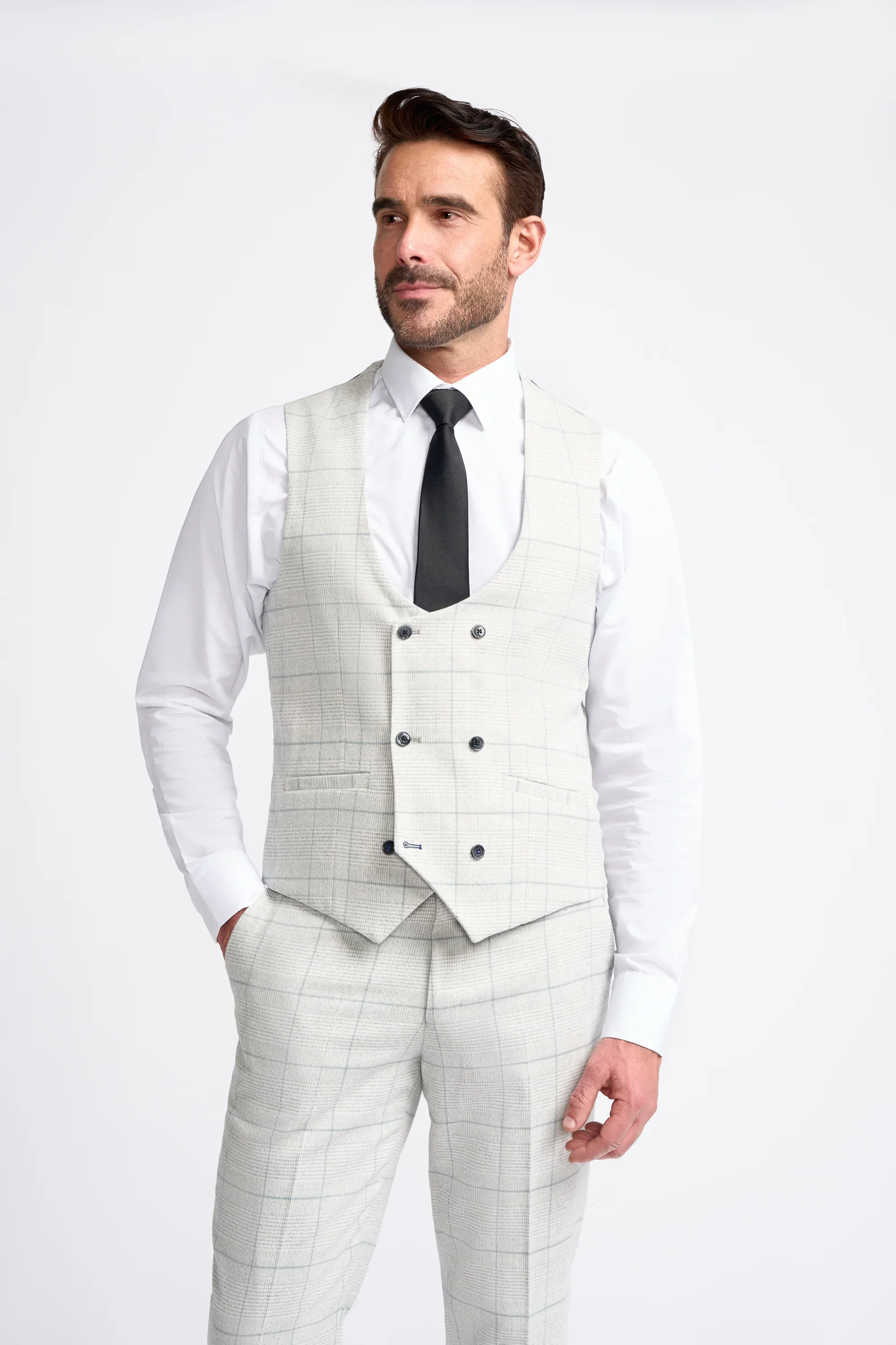 Light Grey Check Three Piece Suit - Image 6