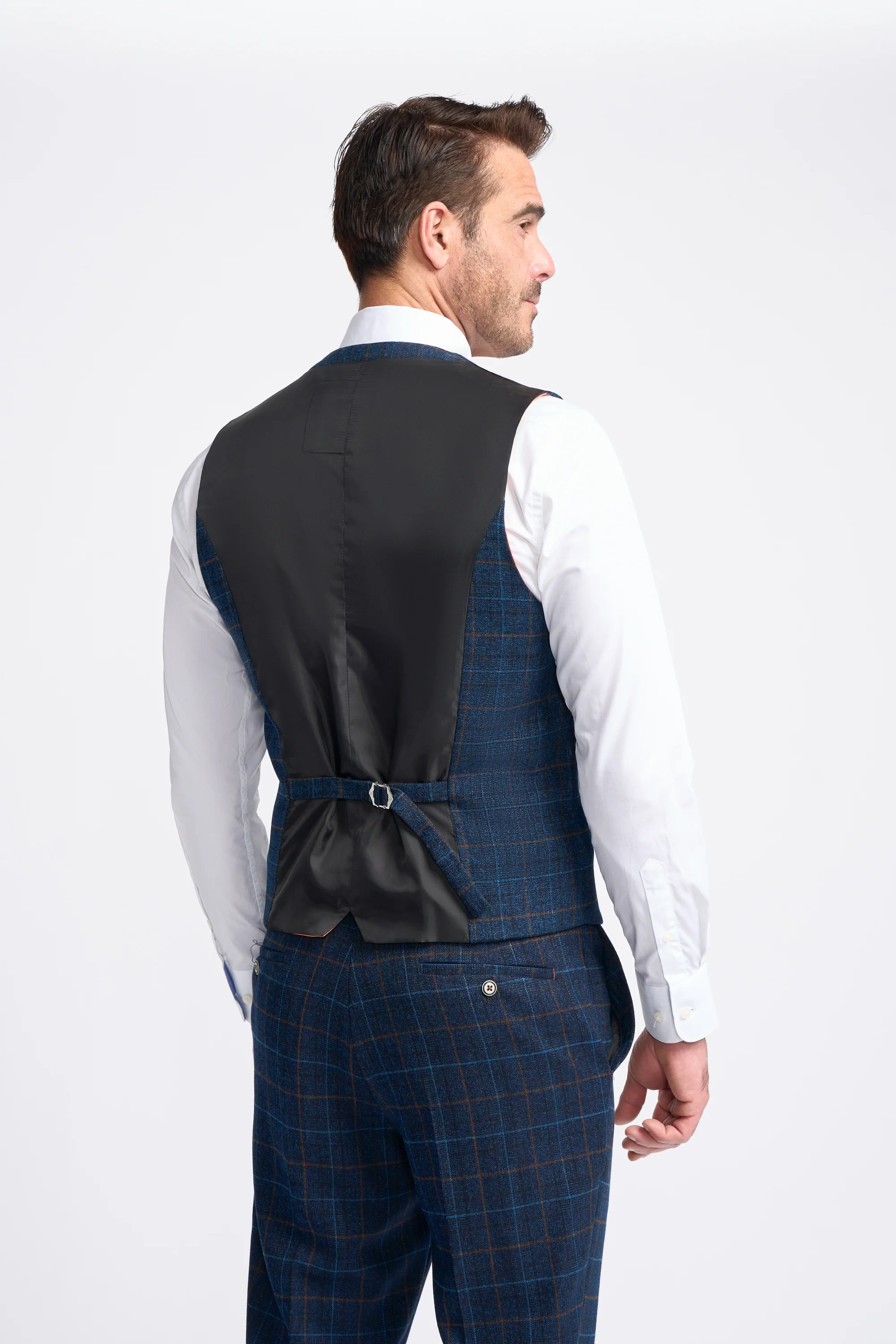 Navy Blue Check Waistcoat - Image 3
