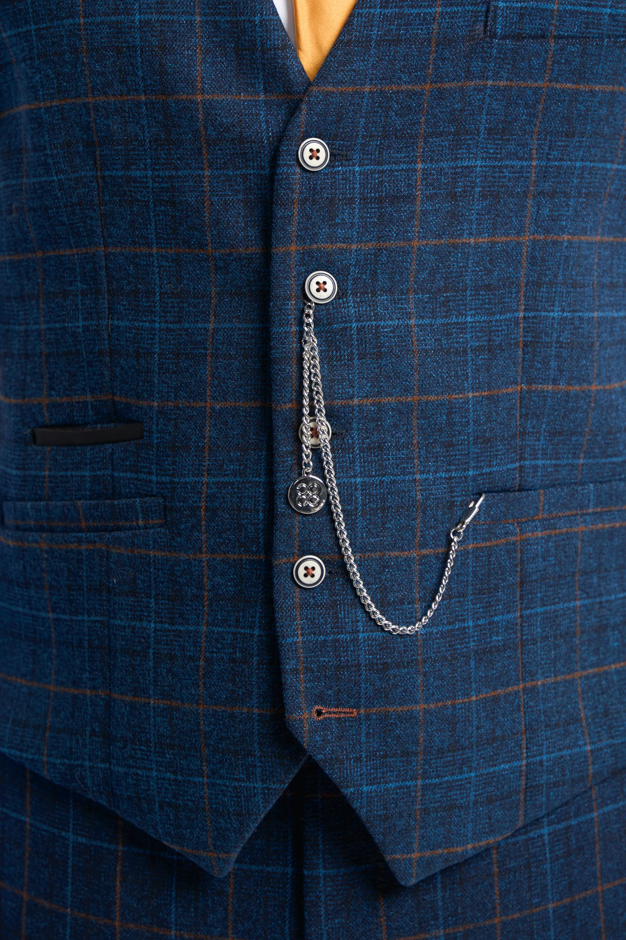 Navy Blue Check Waistcoat - Image 4